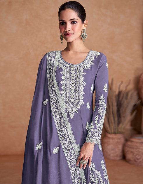 trendy light purple real silk designer party wear readymade heavy salwar suit collection with light purple real silk rt8889-184665 Close-up View